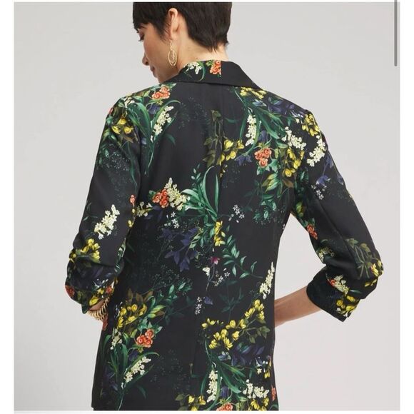 Chico’s floral black blazer ruched sleeve open front (1) U.S 8 - Picture 6 of 11